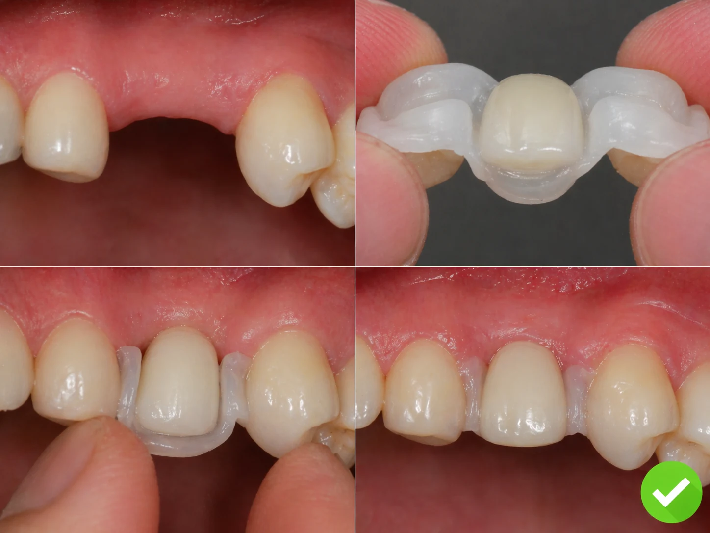 Einsetzen der Denticor-Versorgung mit Krone und DentiFlex-Brücke zwischen die Stützzähne