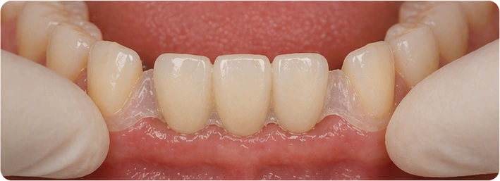 Bildverlauf Denticor – Schritt 6: provisorische Versorgung – drei untere Frontzähne