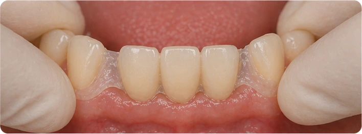 Bildverlauf Denticor – Schritt 7: provisorische Versorgung – drei untere Frontzähne
