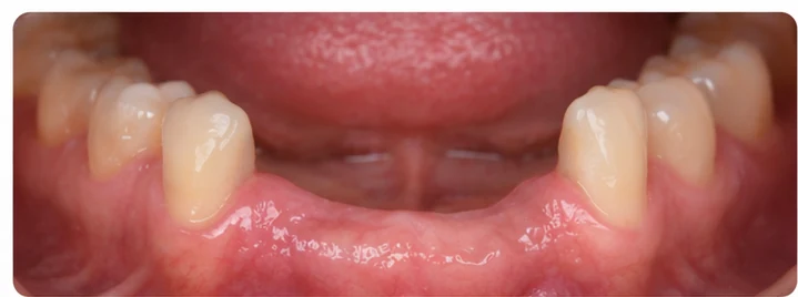 Bildverlauf Denticor — Schritt 1: provisorische Versorgung — unterer mittlerer, seitlicher Schneidezahn und Eckzahn