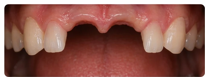 Bildverlauf Denticor – Schritt 1: provisorische Versorgung – drei obere Schneidezähne (beide mittleren + seitlicher)