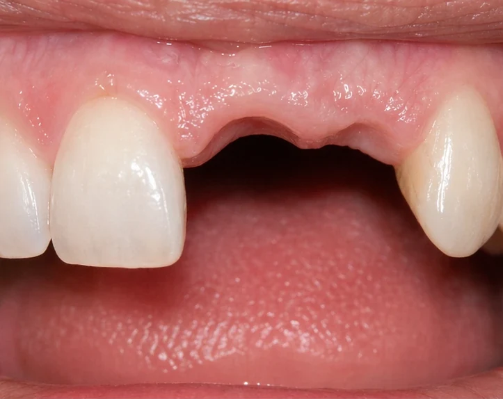 Bildverlauf Denticor – Schritt 1: provisorische Versorgung – oberer mittlerer und seitlicher Schneidezahn
