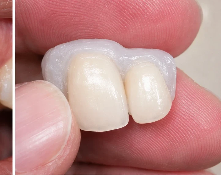 Bildverlauf Denticor – Schritt 2: provisorische Versorgung – oberer mittlerer und seitlicher Schneidezahn