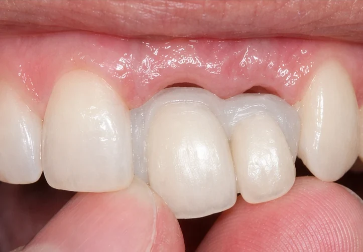 Bildverlauf Denticor – Schritt 3: provisorische Versorgung – oberer mittlerer und seitlicher Schneidezahn