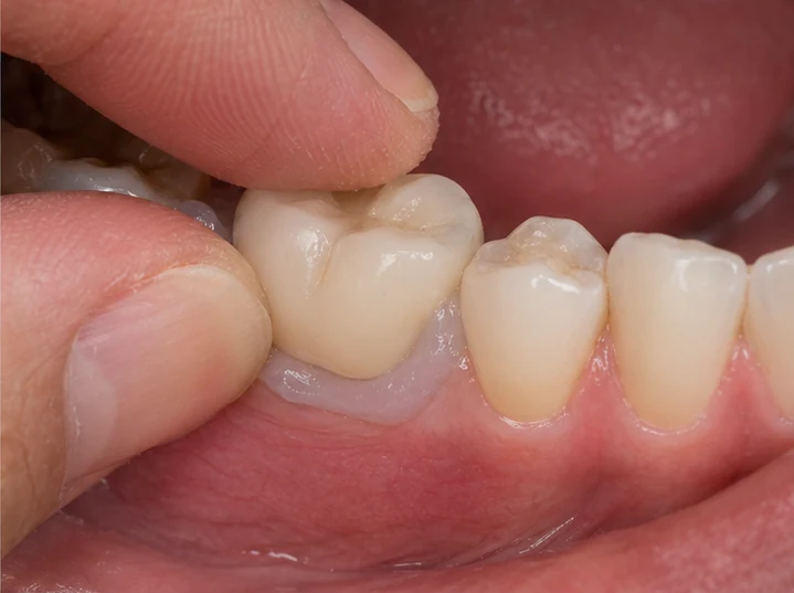 Bildverlauf Denticor – Schritt 3: provisorische Versorgung – ein oberer Prämolar