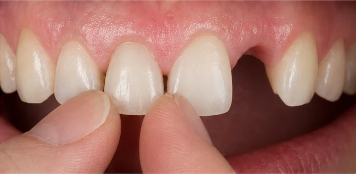 Bildverlauf Denticor – Schritt 4: provisorische Versorgung – drei Lücken in einer Zahnreihe